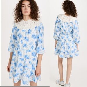 New RIXO Tatiana crochet neck mini Blue floral Dress sz XS